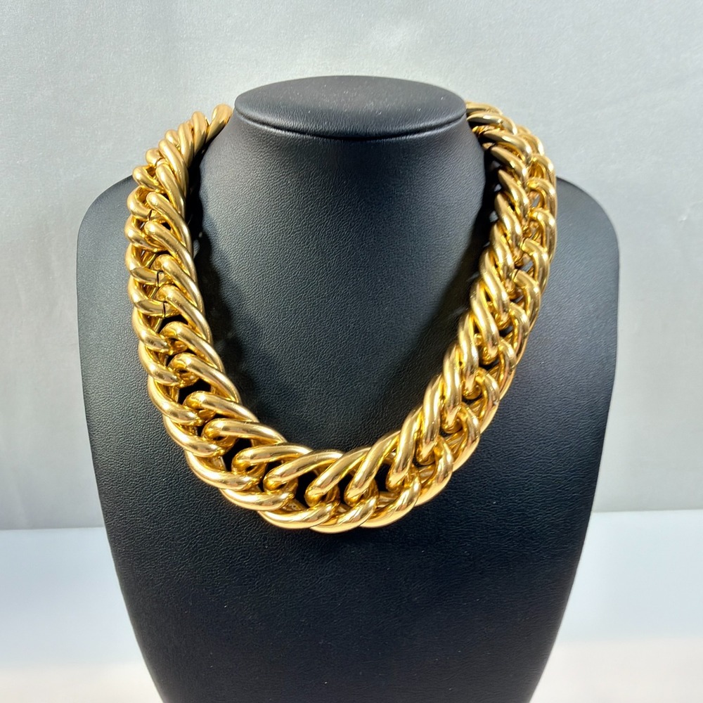 Vintage Anne Klein Necklace Polished Gold Chunky Chain Link Toggle Choker 16"